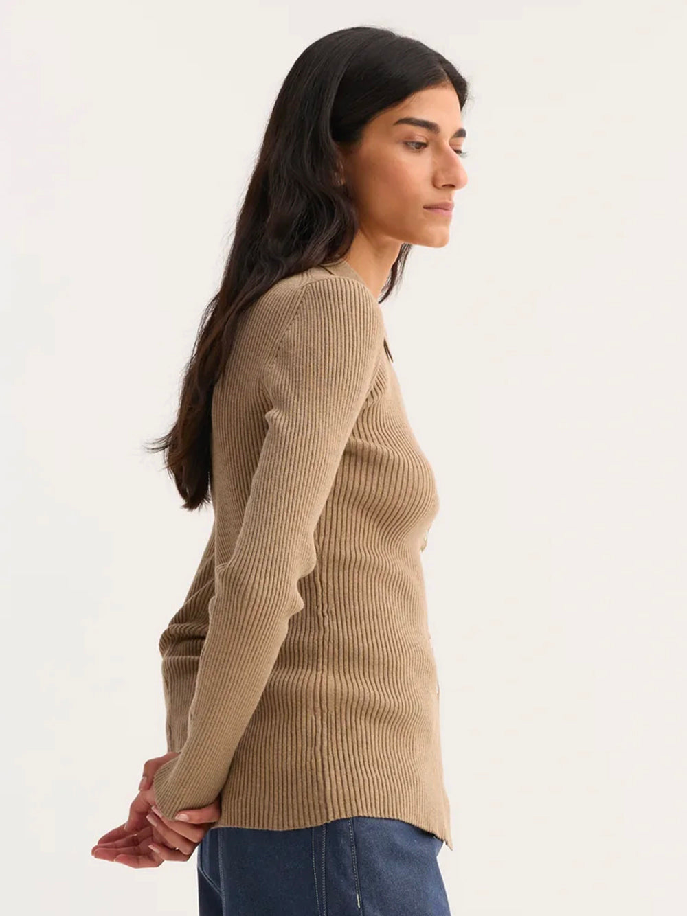 ROHE-ELONGATED RIB CARDIGAN-41823302 241 TAUPE MELANGE