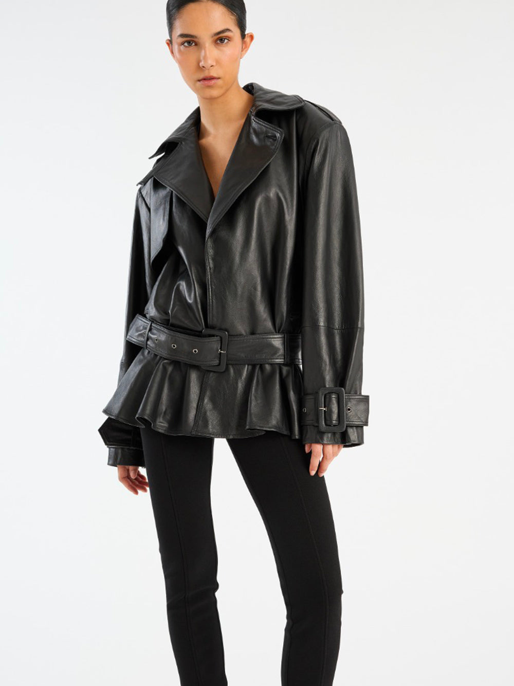 ROTATE-BIKER LEATHER JACKET-115134100 100 BLACK