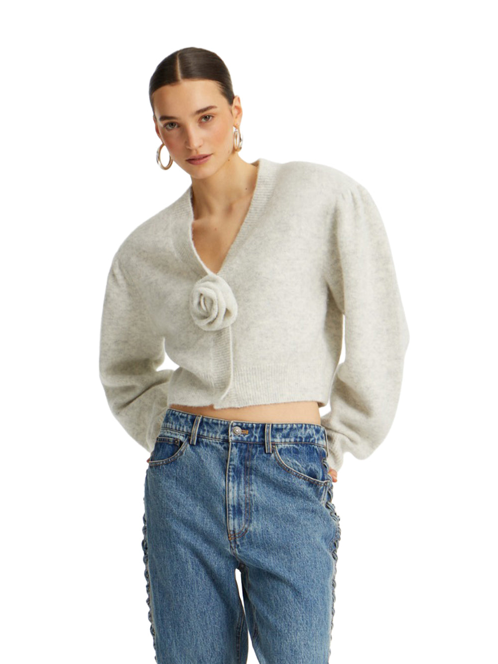 ROTATE-KNIT PUFFSLEEVE CARDIGAN-1142762344 2344 SNOW WHITE