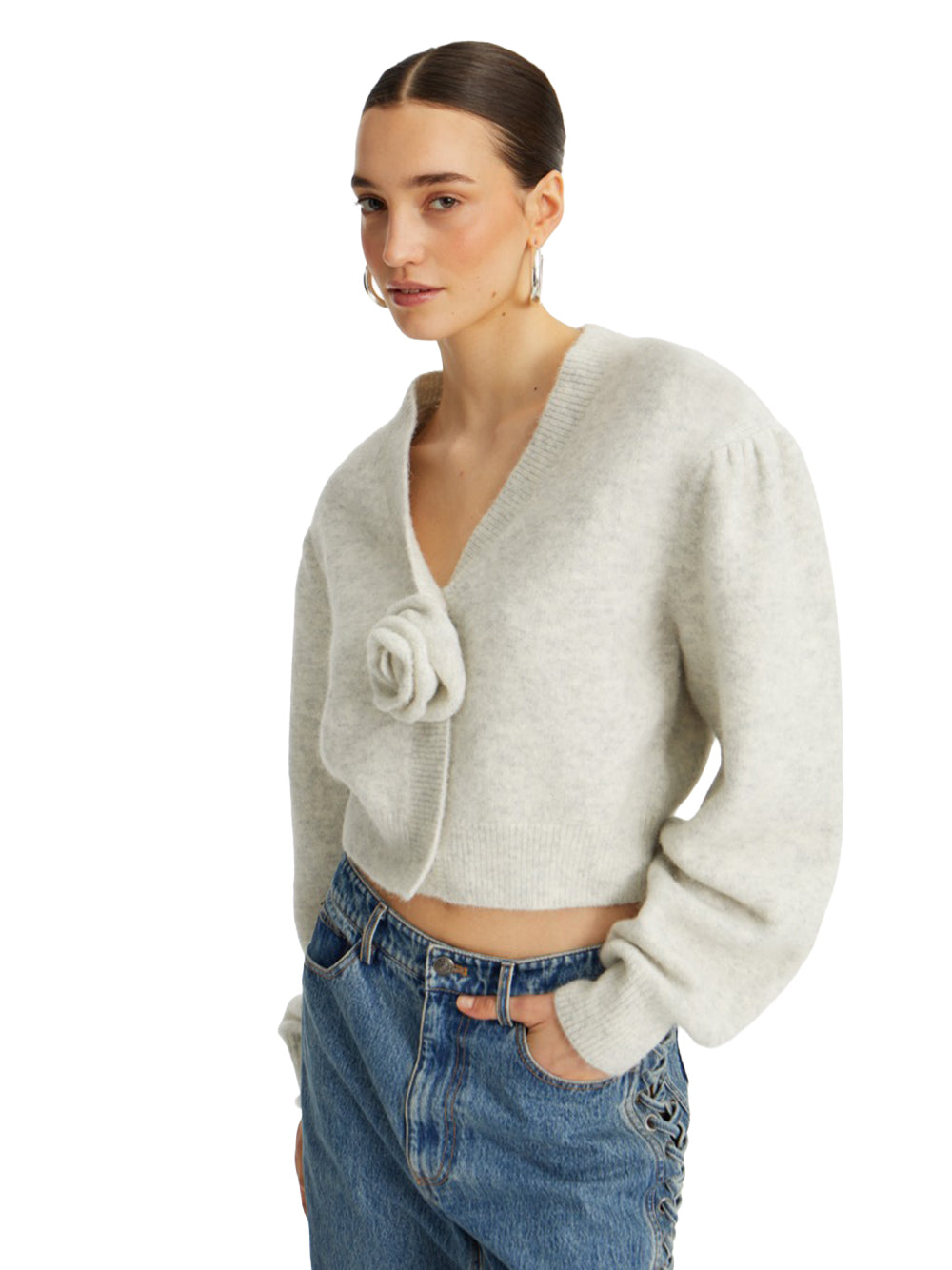 ROTATE-KNIT PUFFSLEEVE CARDIGAN-1142762344 2344 SNOW WHITE