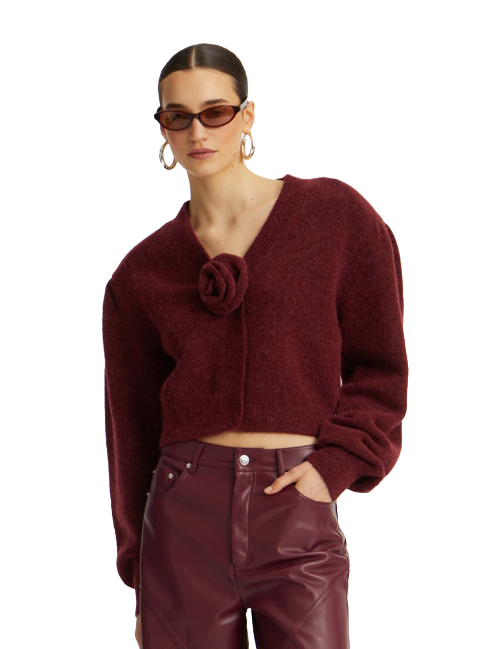 ROTATE-KNIT PUFFSLEEVE CARDIGAN-1142762734 2734 ZINFANDEL