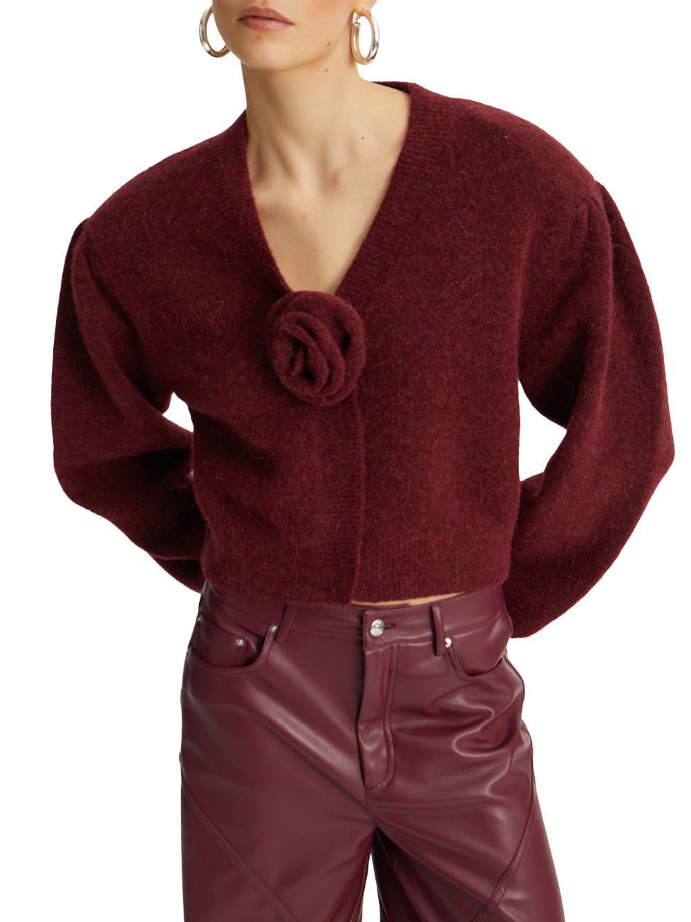 ROTATE-KNIT PUFFSLEEVE CARDIGAN-1142762734 2734 ZINFANDEL
