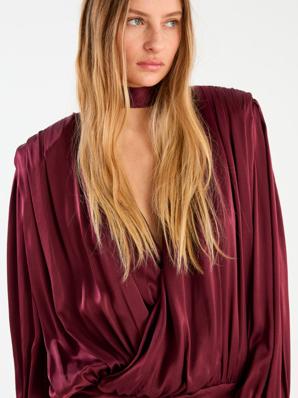 ROTATE-LS SILK V-NECK DRESS-1146532734 2734 ZINFANDEL