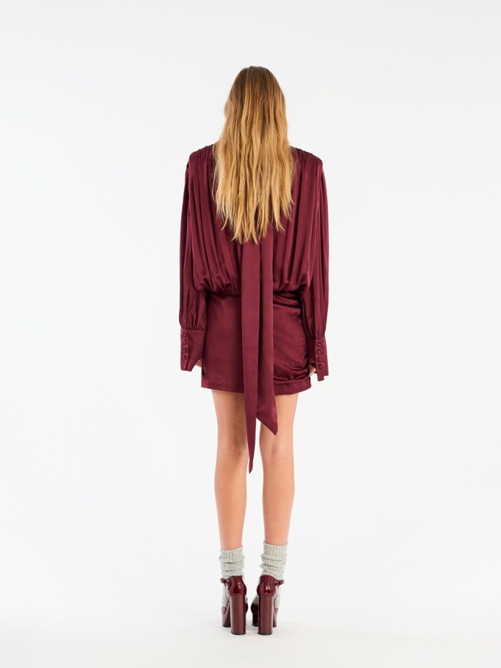 ROTATE-LS SILK V-NECK DRESS-1146532734 2734 ZINFANDEL