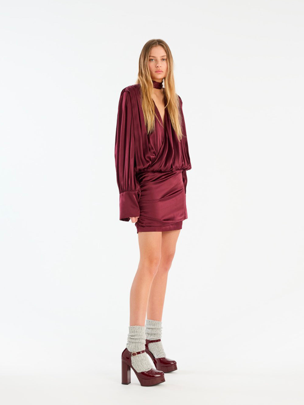 ROTATE-LS SILK V-NECK DRESS-1146532734 2734 ZINFANDEL