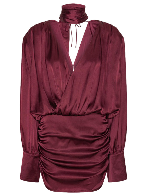 LS SILK V-NECK DRESS