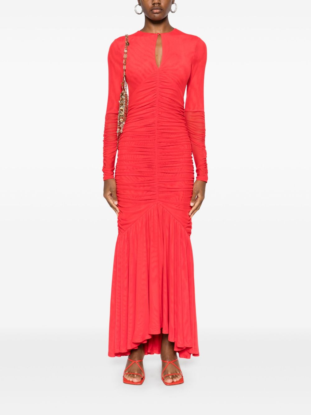 ROTATE-MESH LS MAXI DRESS-1144391292 1292 HIGH RISK RED