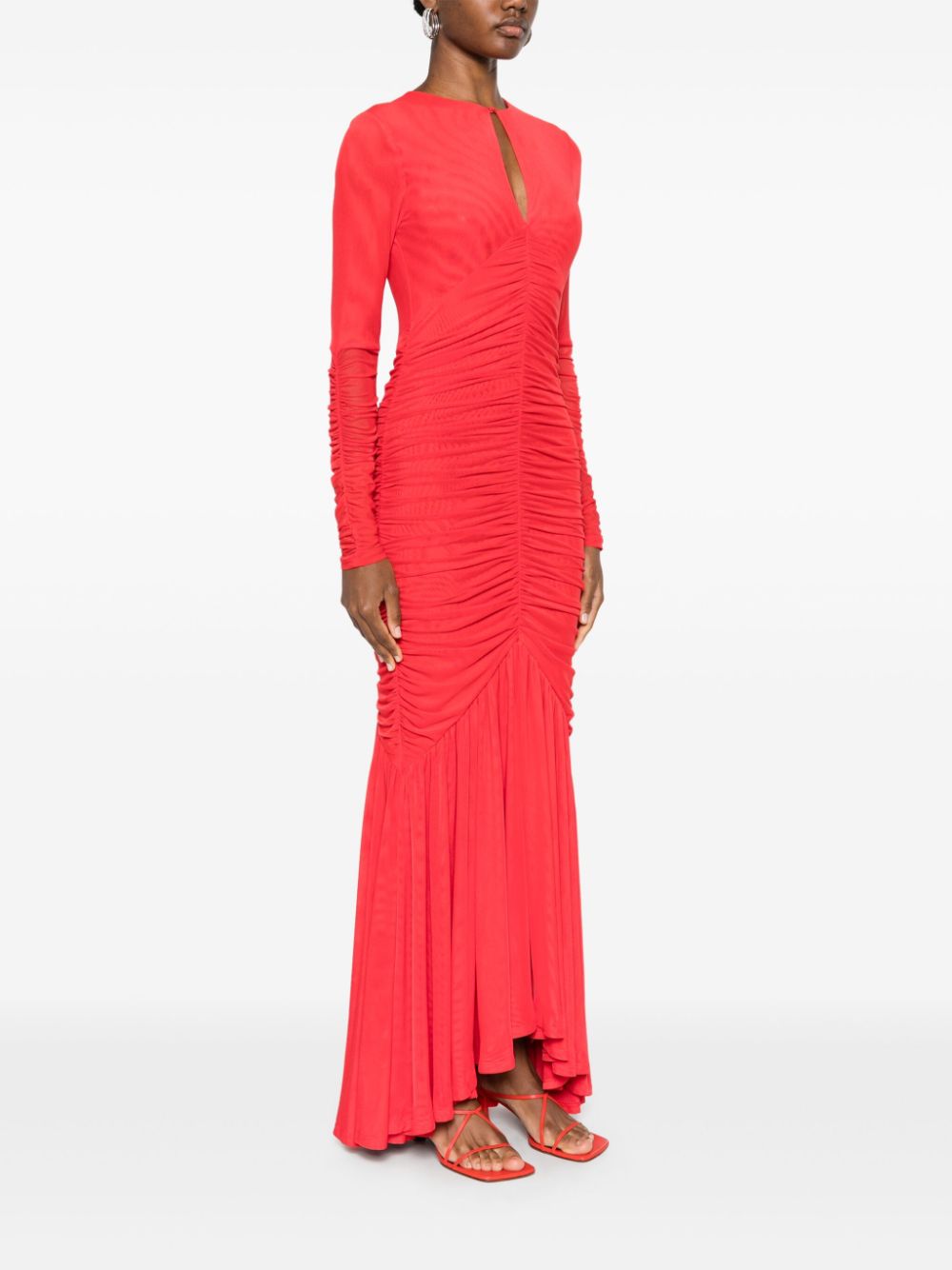 ROTATE-MESH LS MAXI DRESS-1144391292 1292 HIGH RISK RED