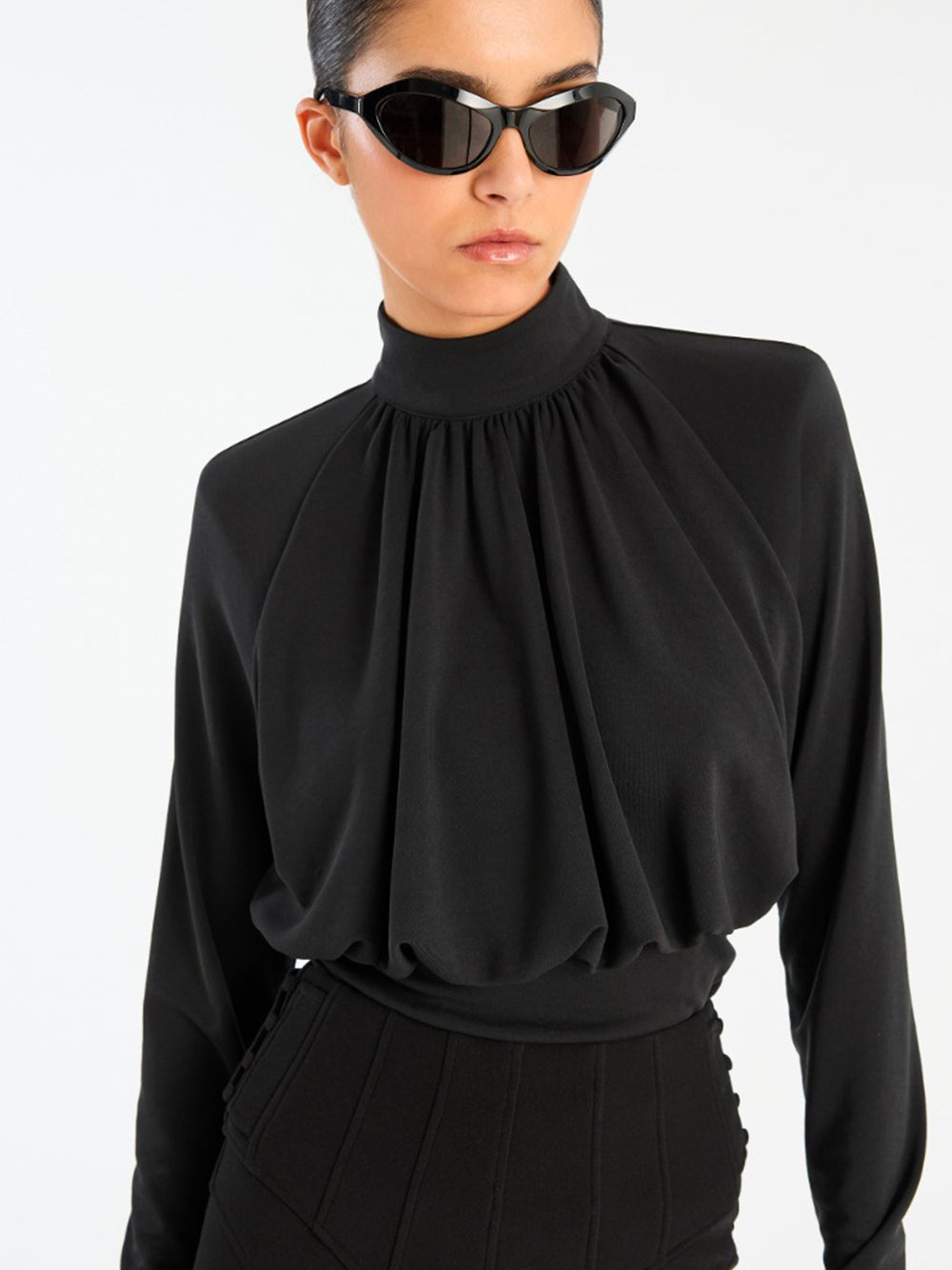 ROTATE-RUCHED LS TOP-114720100 100 BLACK