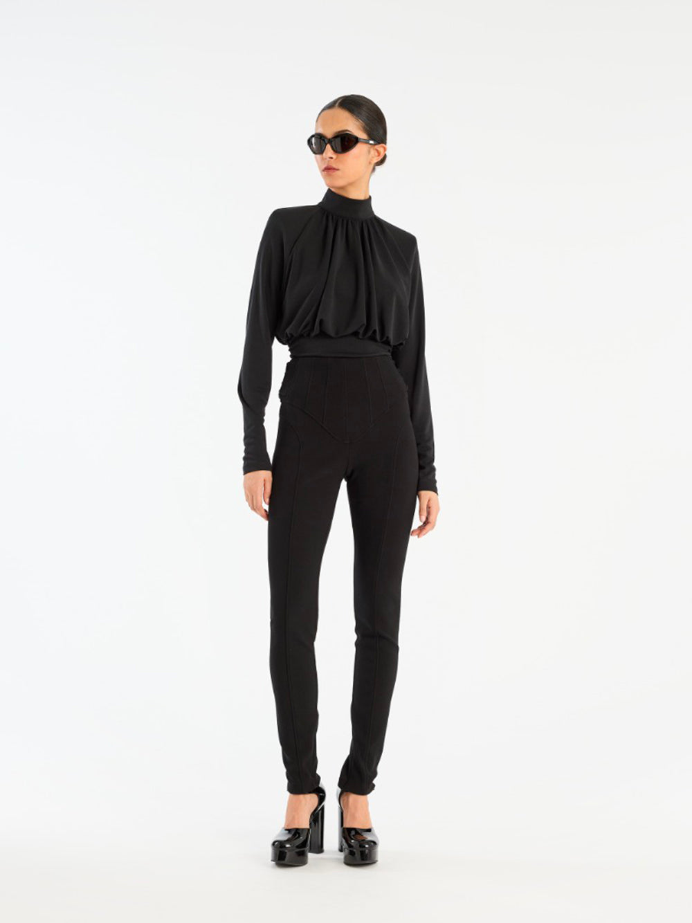 ROTATE-RUCHED LS TOP-114720100 100 BLACK