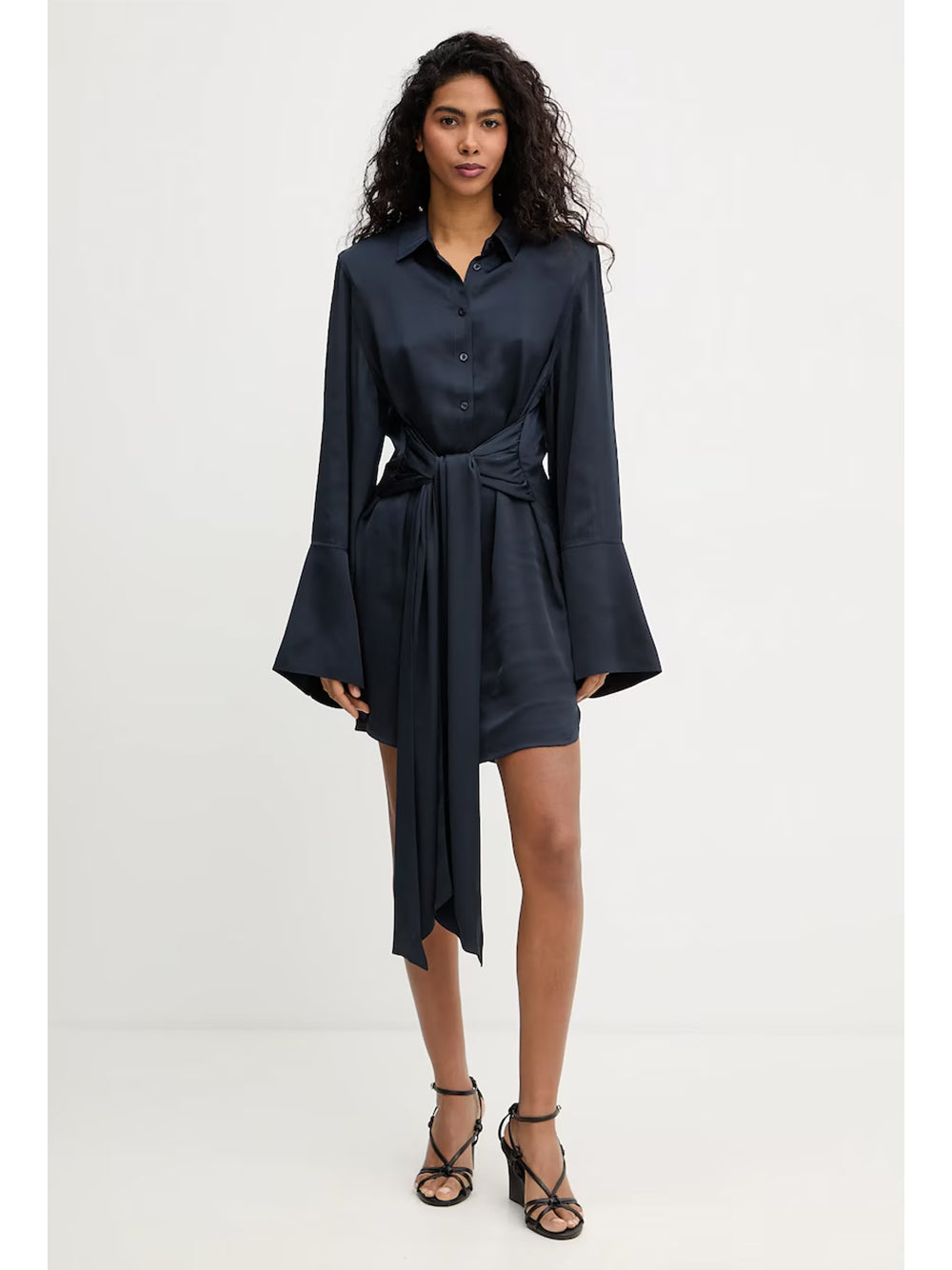 ROTATE-SATIN TIE SHIRT DRESS-1151082318 2318 SKY CAPTAIN BLUE