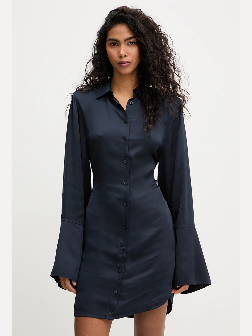 ROTATE-SATIN TIE SHIRT DRESS-1151082318 2318 SKY CAPTAIN BLUE