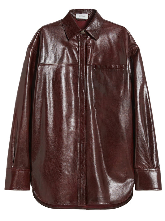 SPORTMAX-BOREL LEATHER SHIRT-2522446022600 001 BORDEAUX