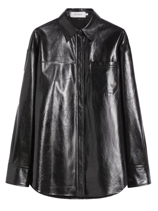 SPORTMAX-BOREL LEATHER SHIRT-2522446022600 002 NERO