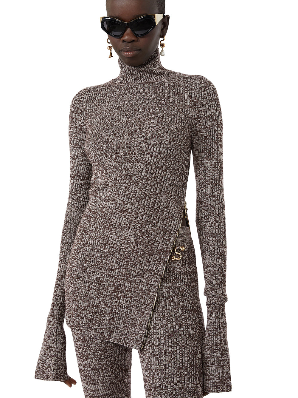 SPORTMAX-MAGLIA IN LANA STRETCH-SPXBOUQUET CIOCCOLATO