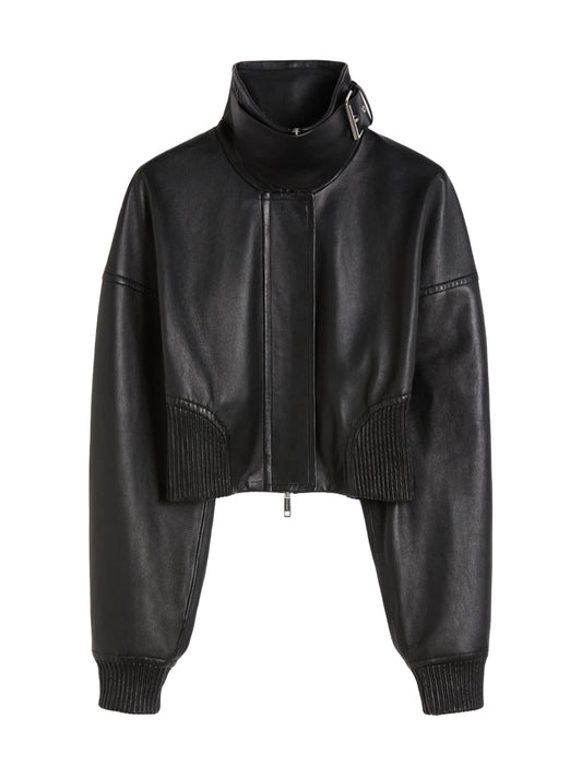 SPORTMAX-OSSIDO LEATHER JACKET-2612441011600 002 NERO