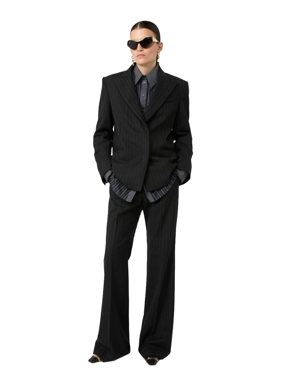 SPORTMAX-PANTALONE FLARE GESSATO-SPXALCAMO 002 GESSATO