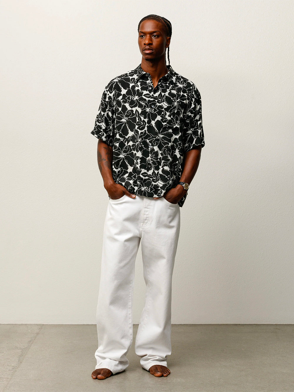 STUSSY-FLORAL HAWAIIAN SHIRT-1110386 0001 BLACK