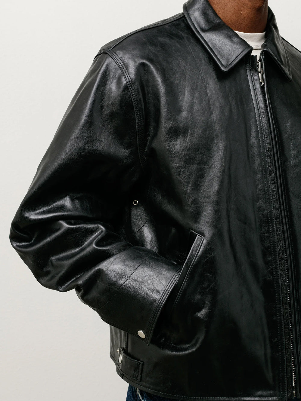 STUSSY-GARAGE JACKET LEATHER-115830 0001 BLACK