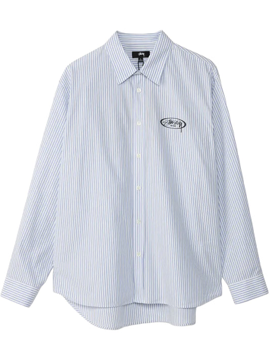 STUSSY-STANDARD LS SHIRT LOGO-1110387 0980 BLUE STRIPE