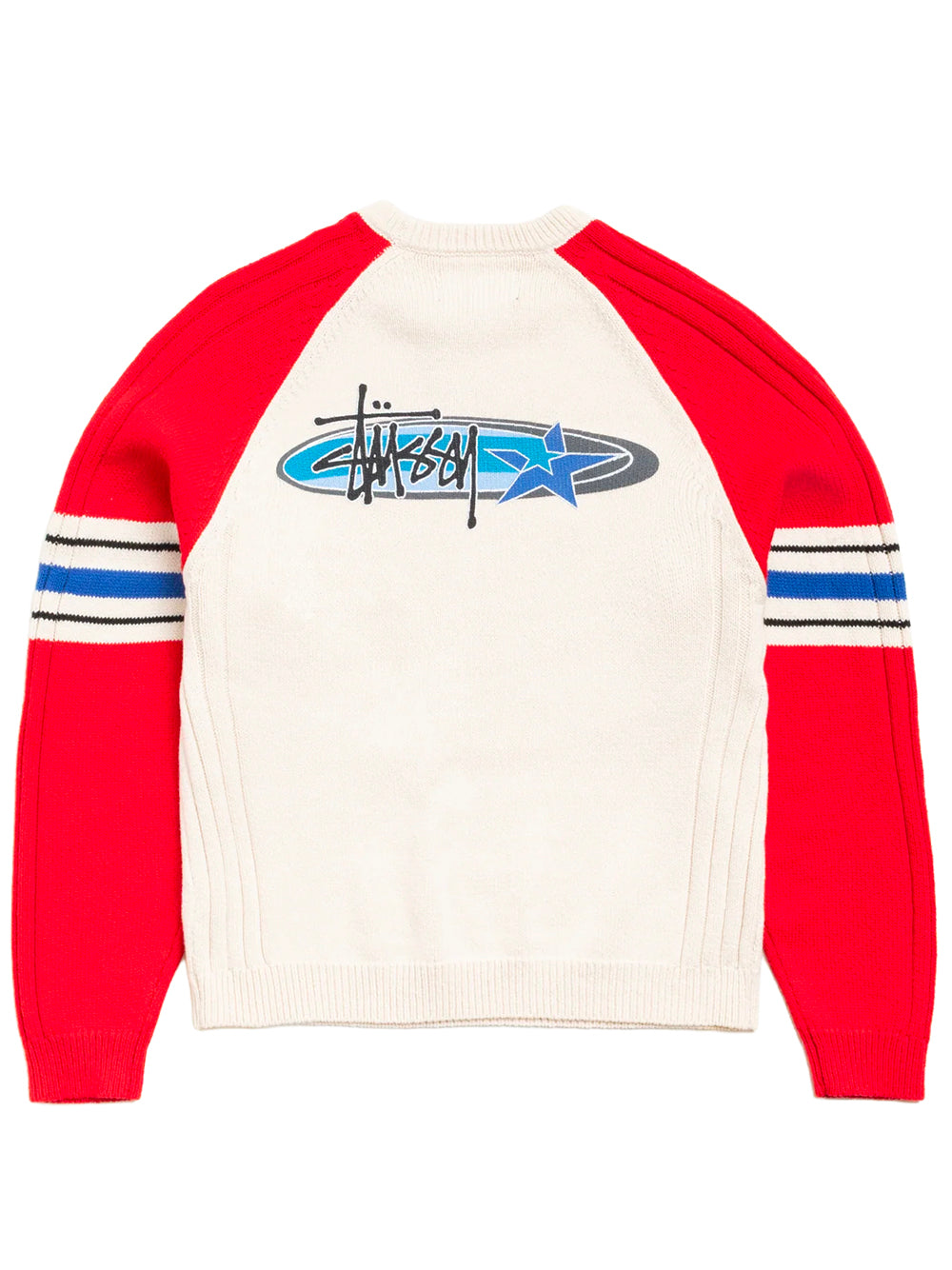 STUSSY-STRIPE RAGLAN CREW-117290 0601 RED