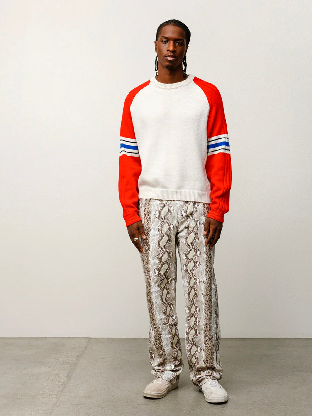 STUSSY-STRIPE RAGLAN CREW-117290 0601 RED