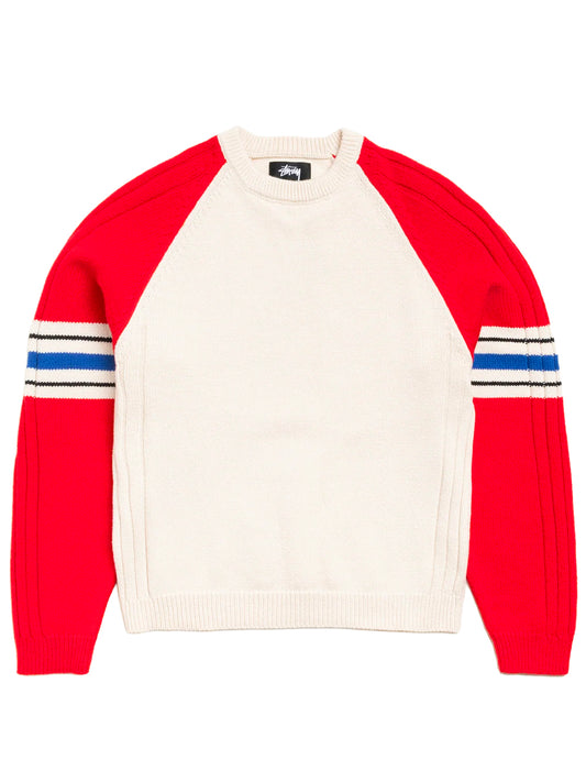 STUSSY-STRIPE RAGLAN CREW-117290 0601 RED