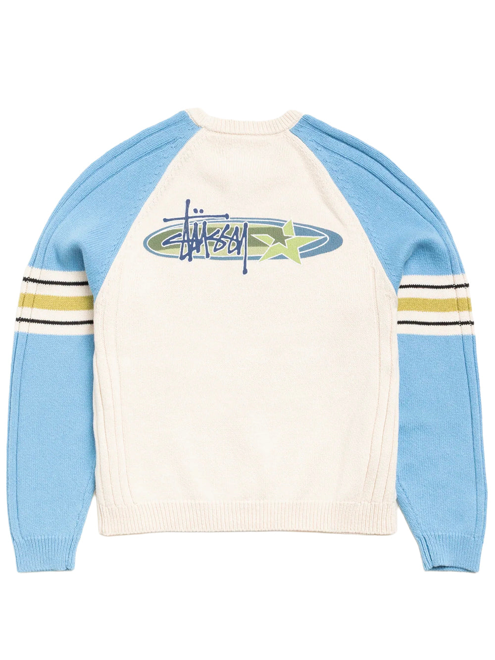 STUSSY-STRIPE RAGLAN CREW-117290 0801 BLUE