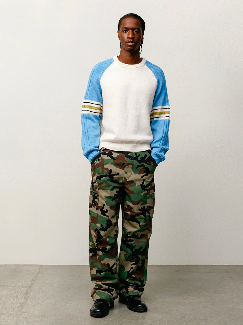 STUSSY-STRIPE RAGLAN CREW-117290 0801 BLUE