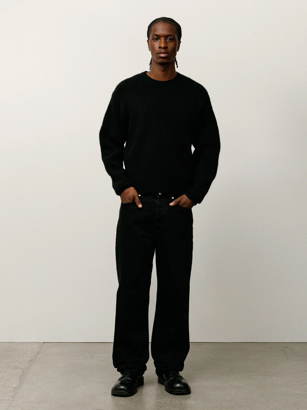 STUSSY-WAFFLE CASHMERE SWEATER-117257 0001 BLACK