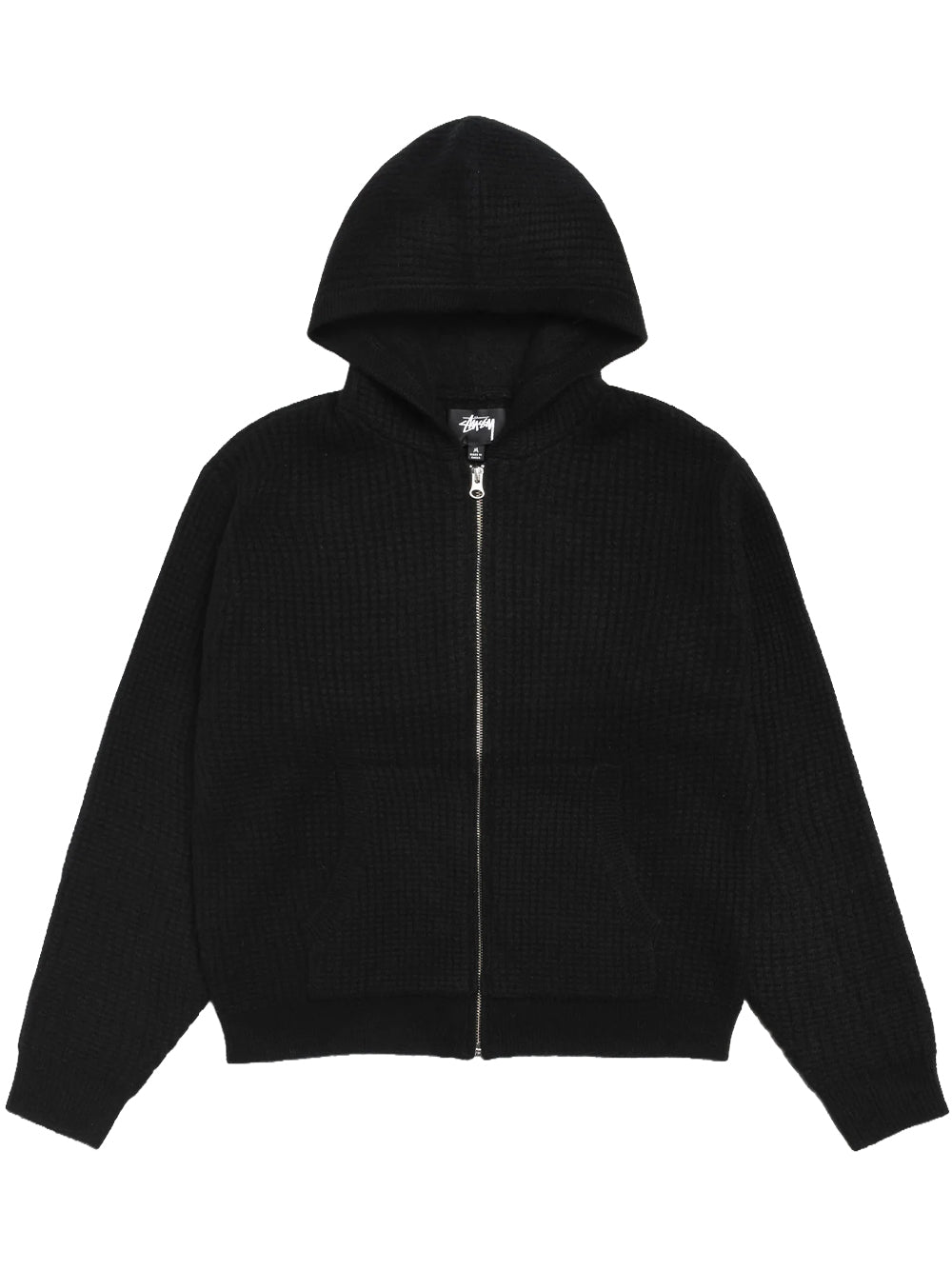 STUSSY-WAFFLE CASHMERE ZIP HOOD-117274 0001 BLACK