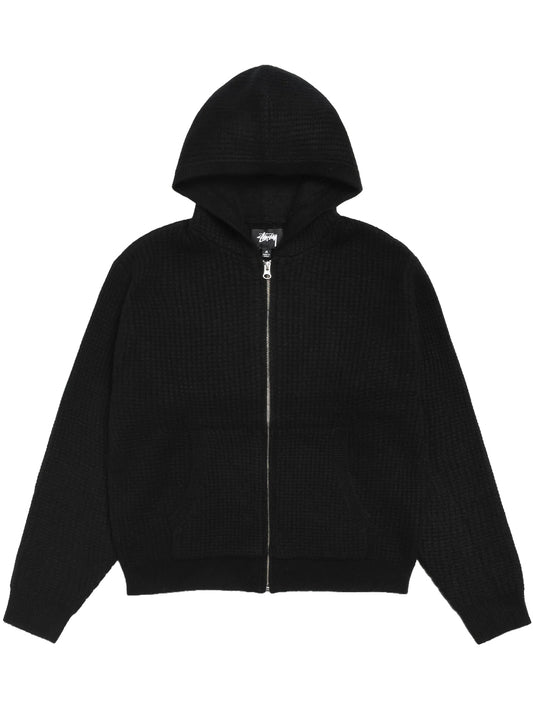 STUSSY-WAFFLE CASHMERE ZIP HOOD-117274 0001 BLACK