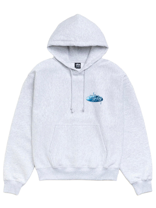 STUSSY-WAVE OVAL HOODIE-1925181 0062 ASH HEATHER